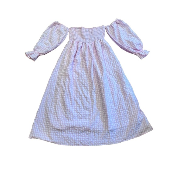 Moodie Gingham Smocked Bodice Puff Sleeves Off-Shoulder Dress Medium Milkmaid - Picture 7 of 7